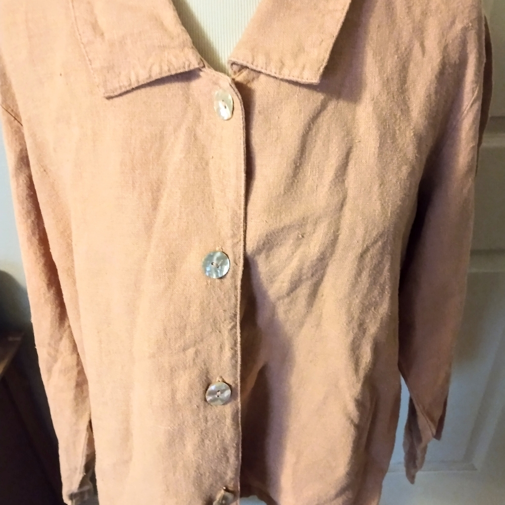 Two Star Dog Long sleeve button down blouse Tan 100% hemp size large